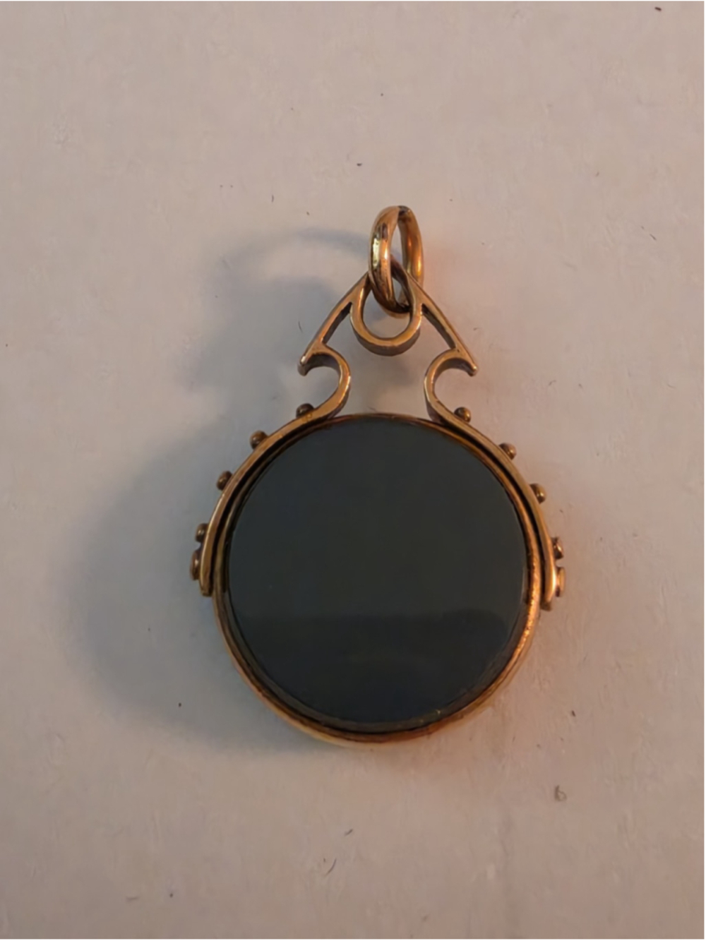 Antique Victorian 14K Gold Swivel Fob Pendant Spinner Charm Bloodstone 6 Grams
